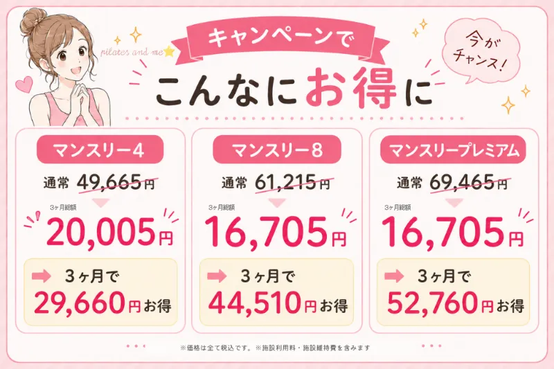 ピラティスK キャンペーンで3ヶ月で最大52,760円お得